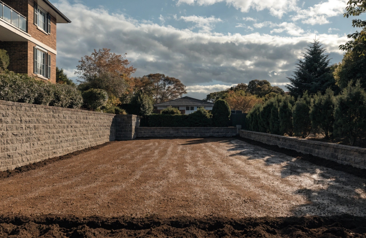 Levelled topsoil surface prepared and ready for turf installation in Newcastle
