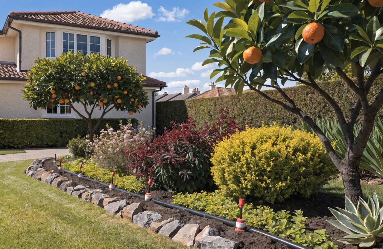 Irrigation system installation in progress in a Newcastle residential backyard