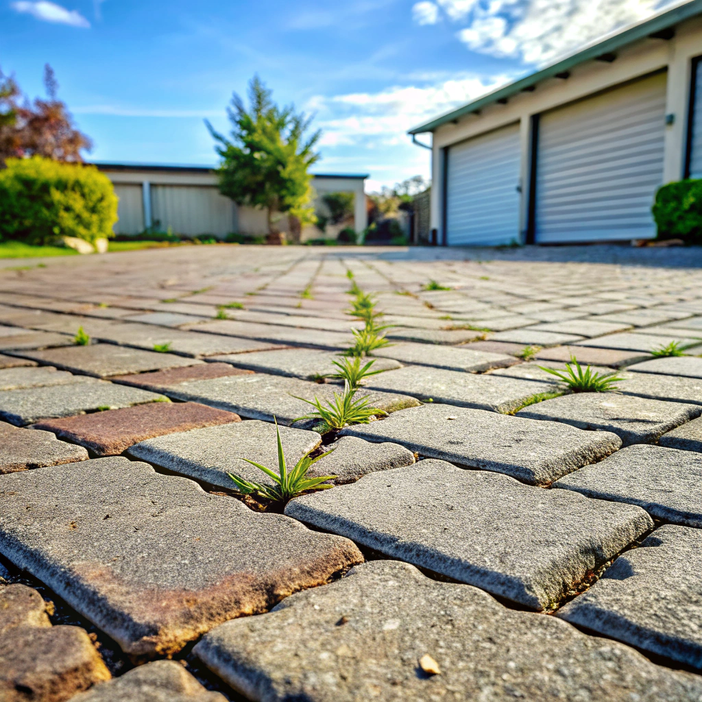 Cracked and sunken concrete pavers on a residential driveway Newcastle