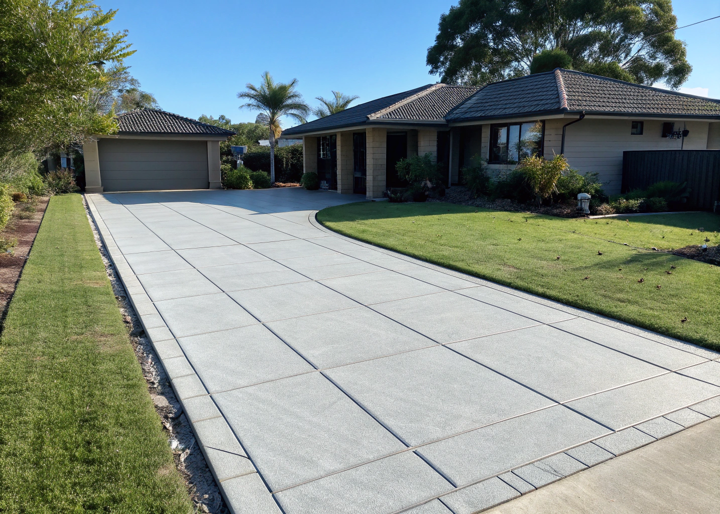 Driveway paving Newcastle — completed concrete paver driveway on a residential home