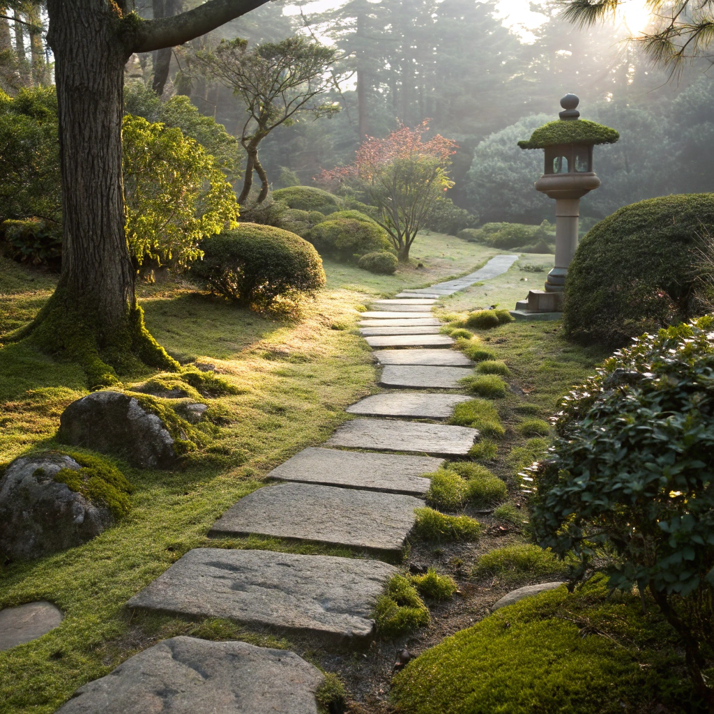 Stepping stone path through Japanese garden Newcastle