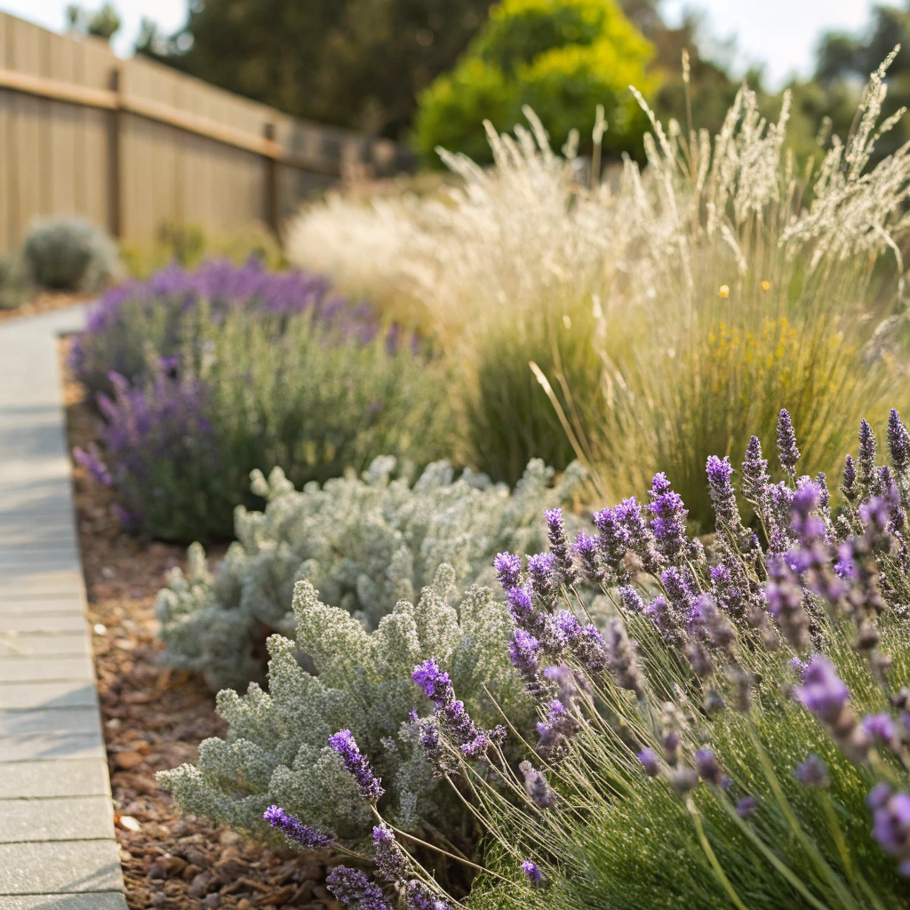 Mediterranean plant palette lavender rosemary and ornamental grasses Hunter Region garden