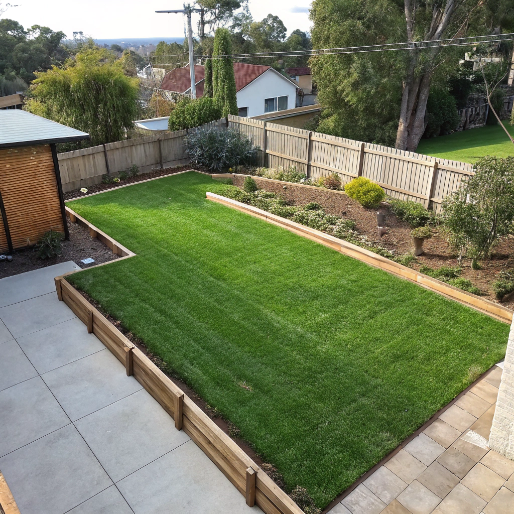 Freshly laid Sir Walter buffalo grass in a Newcastle residential backyard