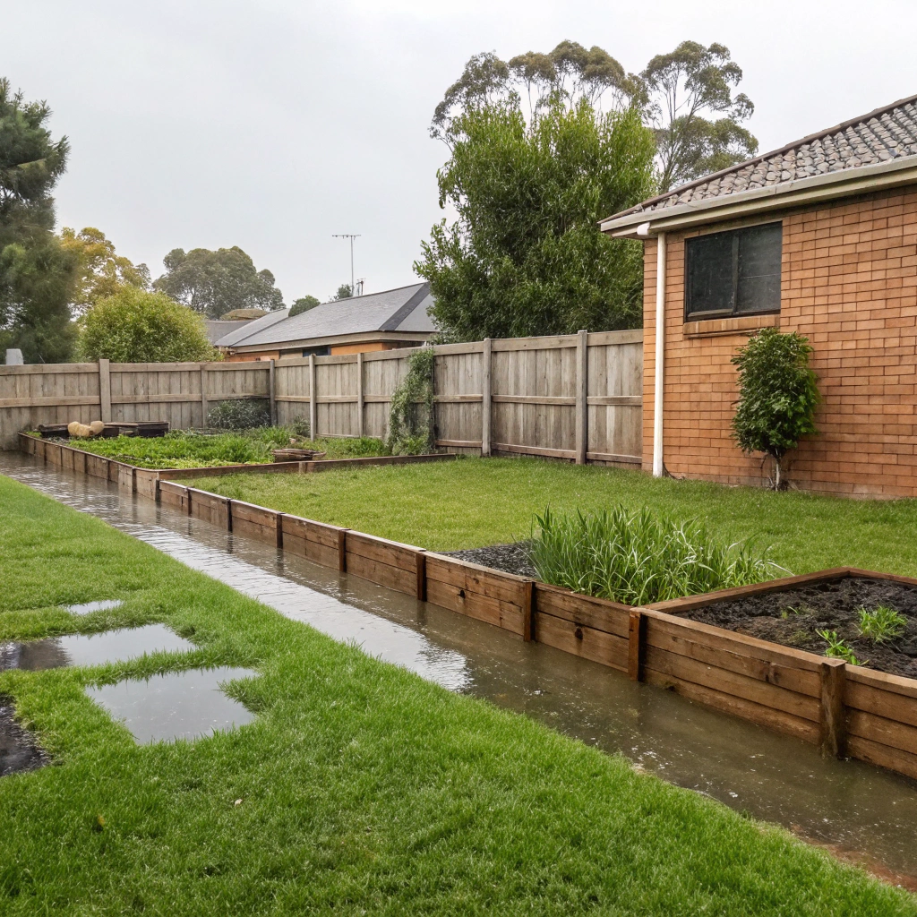 waterlogged lawn pooling after rain on a Newcastle residential property