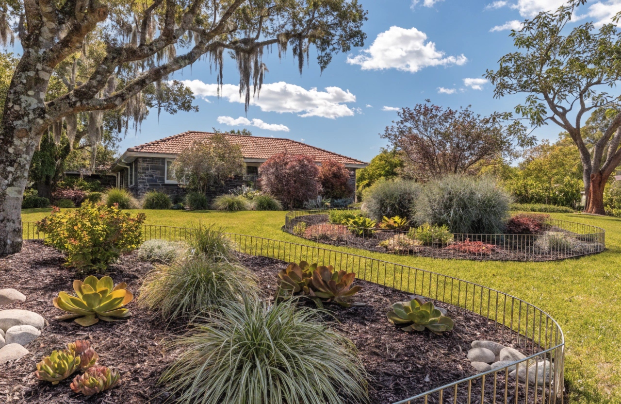 Professional steel garden edging installation defining curved garden beds in a Newcastle backyard