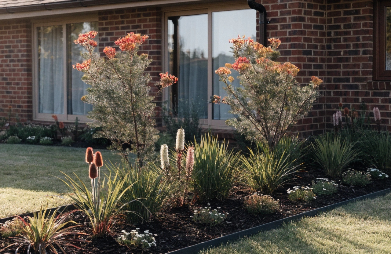 Garden bed design Maitland — mulched and planted garden bed at a Hunter Region residential property