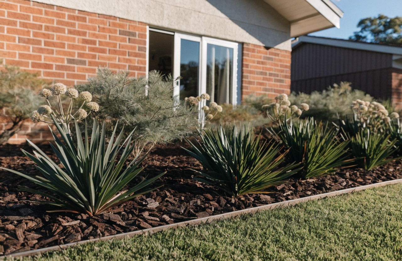 Neatly mulched and edged garden bed at a Singleton residential property