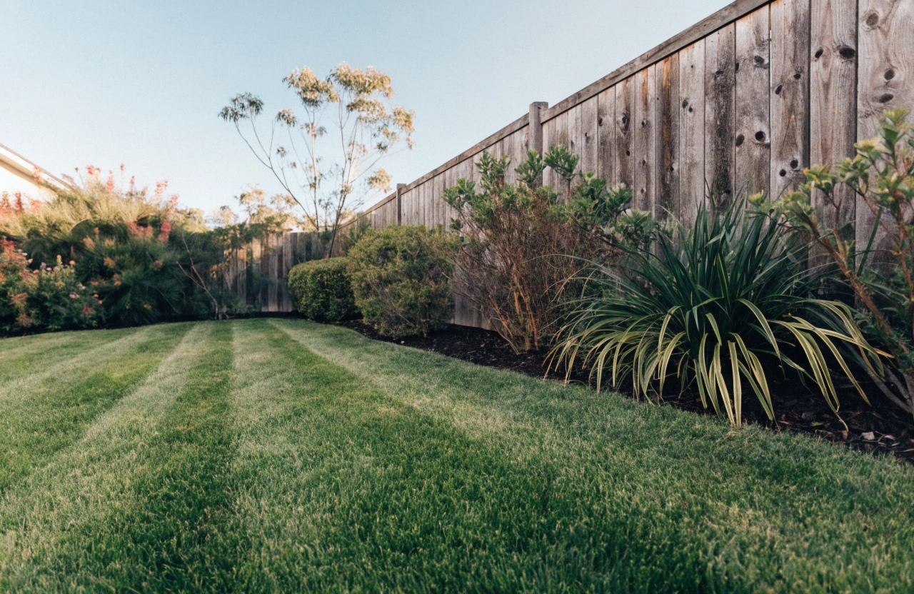 Well-maintained lawn and garden beds on a Lake Macquarie property