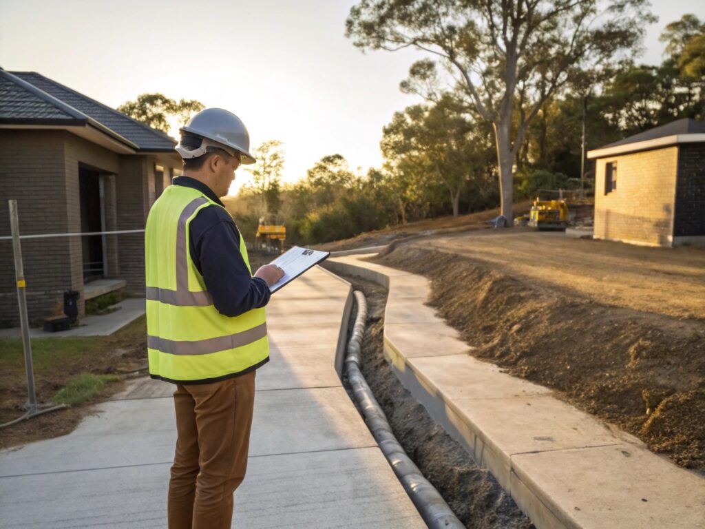 Hydraulic engineer assessing a Newcastle site for stormwater and OSD tank sizin